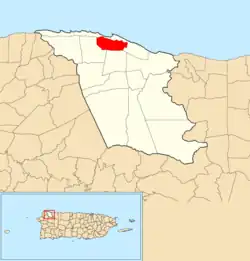 Location of Isabela barrio-pueblo within the municipality of Isabela shown in red