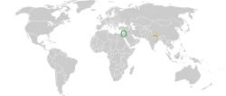 Map indicating locations of Israel and Nepal