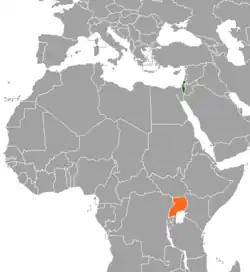 Map indicating locations of Israel and Uganda