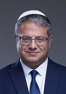 Ben-Gvir smiling, wearing a suit and kippah