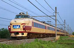 Noto service formed of JR West "bonnet-style" 489 series EMU in May 2007