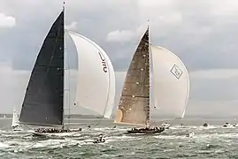 Racing under spinnaker against Ranger (left) in the 2012 J-Class Solent regatta