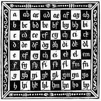 Chess diagram from Jacob Köbel's German book about Mediaeval chess, Schachzabel Spiel (1520)