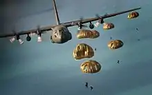 Jagdkommando soldiers jump out of a C-130 Hercules