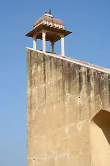 The Giant Sundial of Jantar Mantar in Jaipur, India, stands 27m tall. Its shadow moves visibly at 1 mm per second. 26°55′29″N 75°49′29″E﻿ / ﻿26.9247°N 75.8248°E﻿ / 26.9247; 75.8248﻿ (The Giant Sundial of Jantar Mantar)