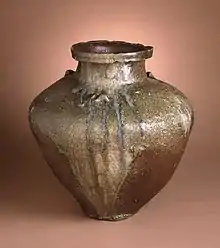 Tokoname stoneware coil-built with ash glaze, Kamakura period, 14th century