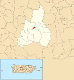 Location of Jayuya barrio-pueblo within the municipality of Jayuya shown in red