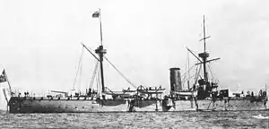 The Chinese cruiser Jingyuan (靖遠), of the Imperial Chinese Navy.