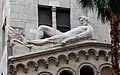 Architecture, façade sculpture at 4th floor, left side, of Fine Arts Building, Los Angeles