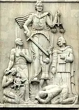 Justice bas relief author by Stanislav Suva; Sculptor  Lajoš Biró