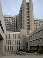 A side view of King Abdullah University Hospital as seen from the JUST Medical Faculties Complex.