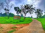 A view of a sign board on the entrance road of KSGM College Nirsa