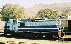 Two-tone blue locomotive