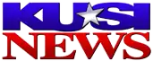 The blue letters KUSI with a silver star in the middle in a bold, stretched sans serif. Beneath are red letters NEWS in a stretched serif.