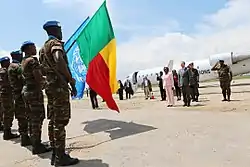 Beninese and United Nations flags flown by the Beninese contingent of MONUSCO (2000)