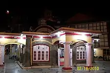 Kali Bari temple front view at night