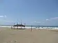 Wavy sea at Kalogria beach during a sunny winter day.