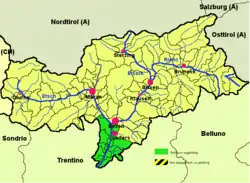 Überetsch-Unterland district (highlighted in green) within South Tyrol