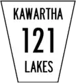 City route marker of Kawartha Lakes Road 121 in the City of Kawartha Lakes, Ontario.