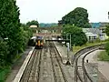 Station platforms looking north-west. The old Cirencester line branches to the right.