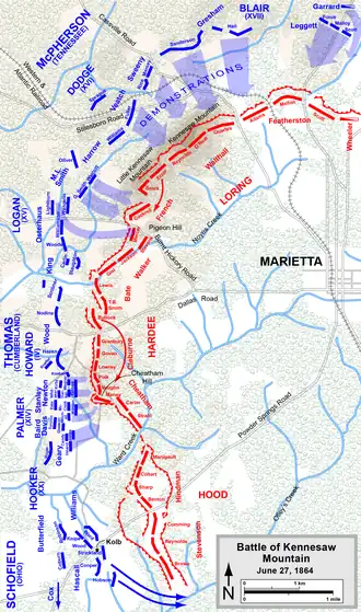 Map shows the Battle of Kennesaw Mountain.