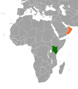 Map indicating locations of Kenya and Oman