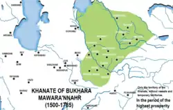 The Khanate of Bukhara (green), c. 1598.