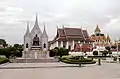 King Rama III Memorial on Lan Plabpla Maha Chedsada Bodin (foreground),  Wat Ratchanadda with Loha Prasat (background)