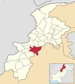 Location of Kohat District (highlighted in red) within the Khyber-Pakhtunkhwa Province.