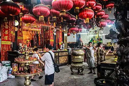 The prayer hall of the Goddess of Mercy Temple, the oldest Taoist temple in Penang, Malaysia.