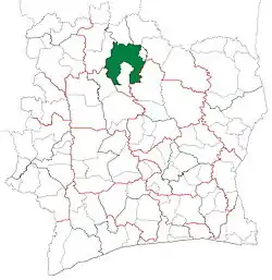 Location in Ivory Coast. Korhogo Department has had these boundaries since 2012.