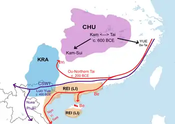 Kra-Dai (Tai-Kadai) migration route according to James R. Chamberlain (2016).