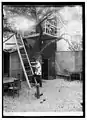 A waiter ascends a ladder to serve patrons in the club's tree-house