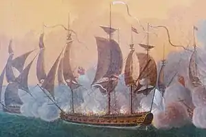 French frigate Hermione in combat