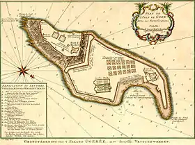 Scheme of the fortifications on Gorée in 1772by Jacobus van der Schley