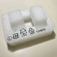 A piece of packaging foam made of LDPE