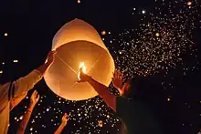 Launching khom loi, Yi Peng Festival, Mae Cho, Chiang Mai