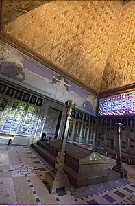 Crematorium (1908–1910), interior, with stylized fir tree design on ceiling. The symbolist murals by L'Epplattenier were added later.