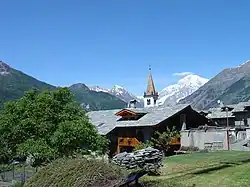 The village of La Salle with the Mont Blanc in the background.