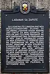 Historical marker installed by the National Historical Commission of the Philippines in 2015 to commemorate the two battles