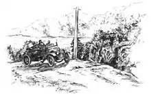 In drawing of a car on the Rotomā hill