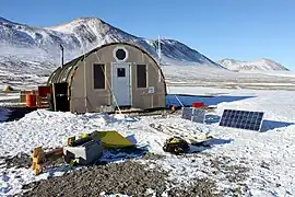 One of the buildings located at the nearby camp.