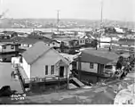 Floating homes on the east shore of Lake Union near Roanoke Street, Seattle, 1953.