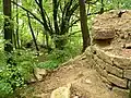 Remnants of the observation tower. Rear left: Wall remnant with loophole