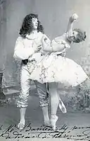 Sergei Legat as Arthur and Pierina Legnani as Ysaure de Renoualle in their costumes for act I.