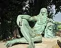 Statue of Leonardo in the pose of a river god in Amboise