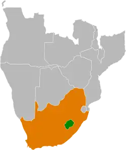 Map indicating locations of Lesotho and South Africa