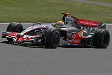 Hamilton drives to victory in the 2008 British Grand Prix.