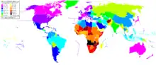 World map showing life expectancy