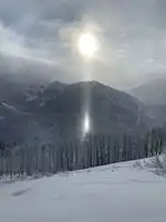 Light pillar in the Wasatch Mountains of Utah